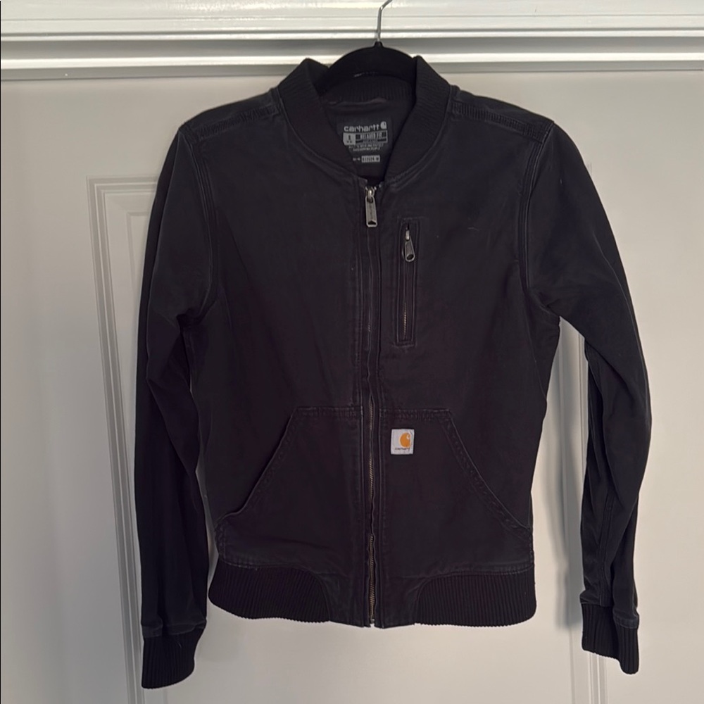 Carhartt Black Denim Bomber Jacket with Ribbed Trim